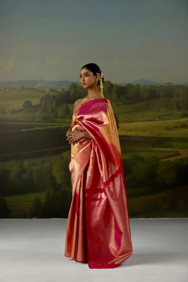 Rose Gold Kanjivaram Silk Saree