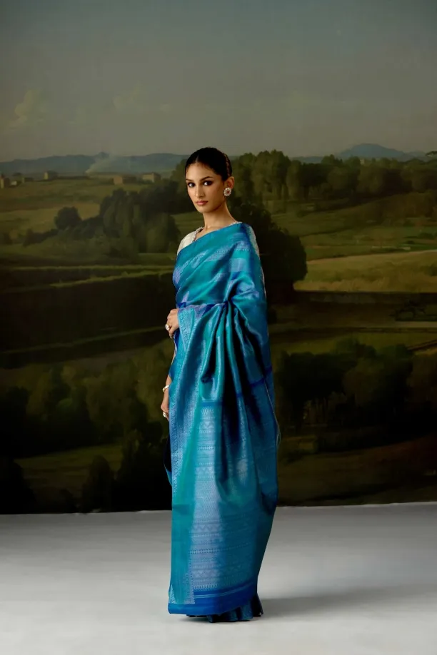 Peacock Blue Kanjivaram Silk Saree