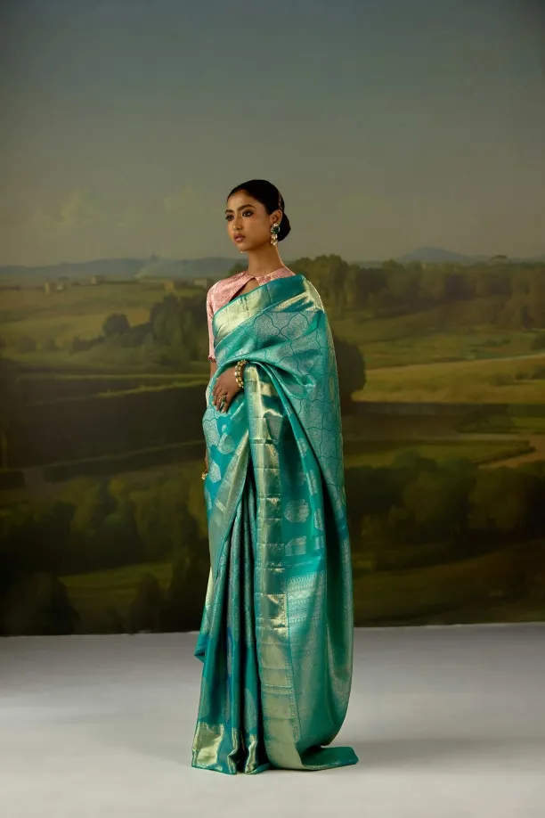 Turquoise Kanjivaram Saree