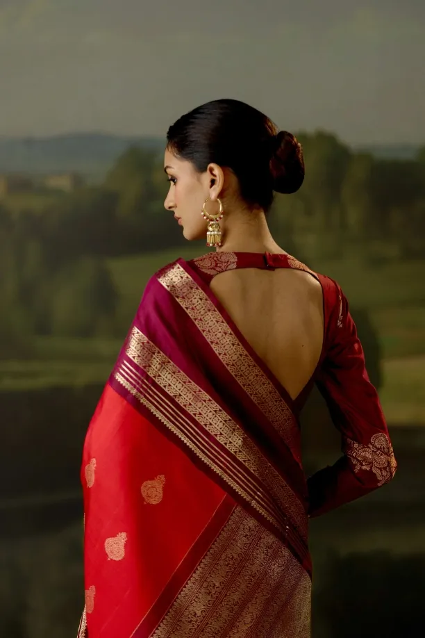 Cherry Red Kanjivaram Saree