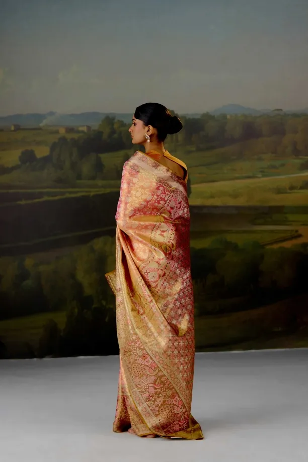 Salmon Pink Uppada Tissue Silk Saree