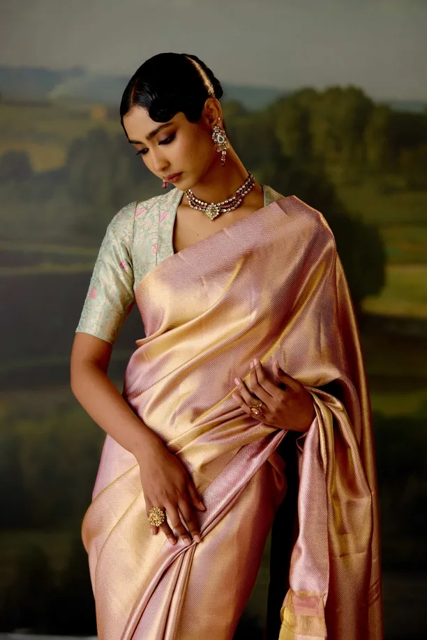 Pastel Pink Tissue Silk Saree