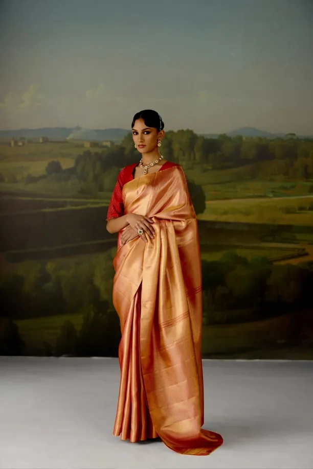 Orange Gold Tissue Silk Saree