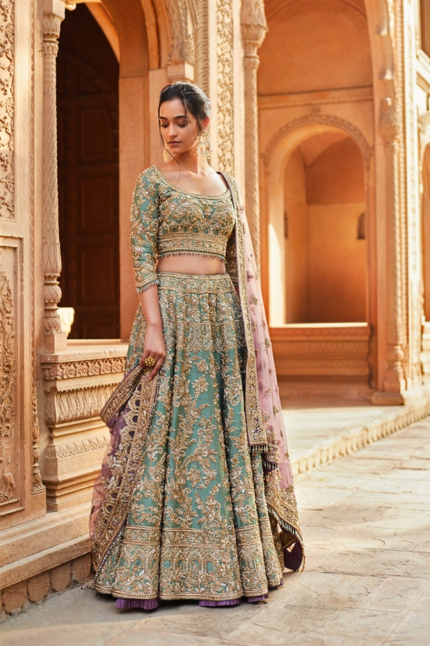 Sage Green Embroidered Lehenga
