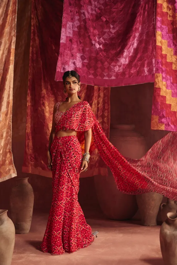 Rani Pink Georgette Drape Saree