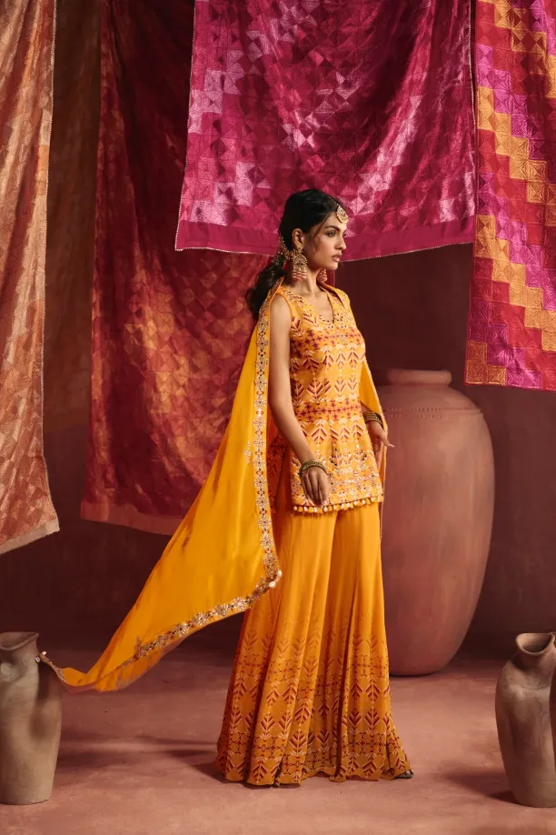 Marigold Georgette Sharara Set