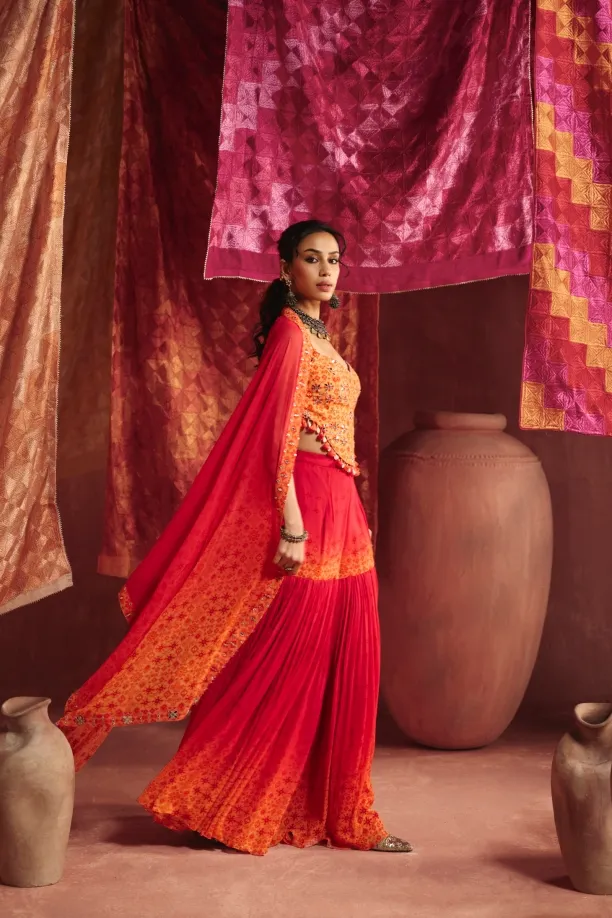 Ombre Tangerine Georgette Garara Set