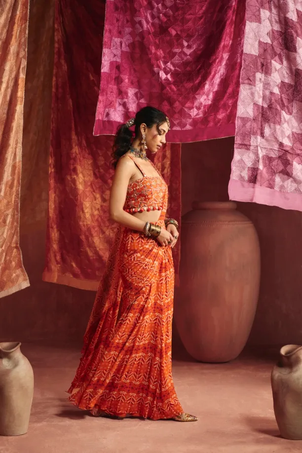 Tangerine Georgette Drape Saree