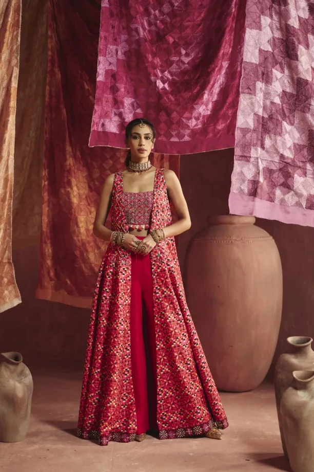 Rani Pink Silk Anarkali Set