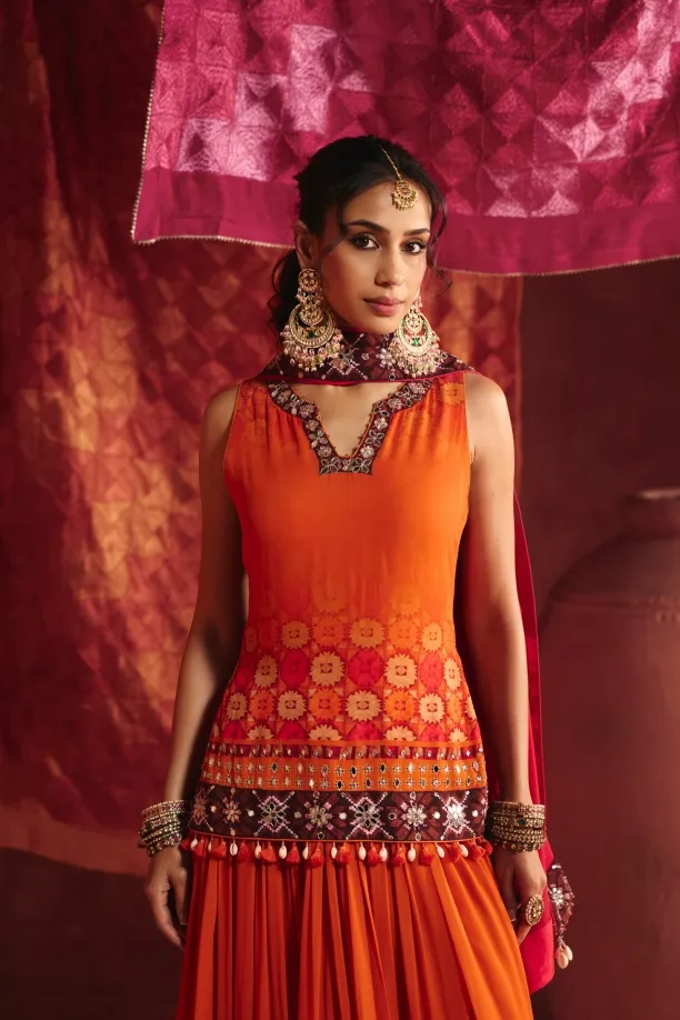 Marigold Orange Georgette Lehenga Set