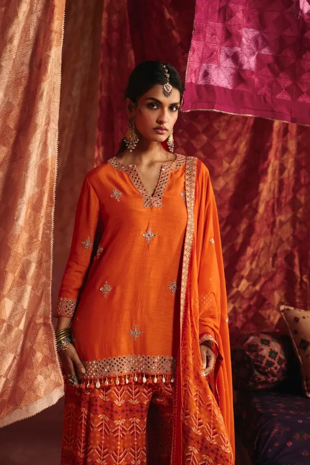 Saffron Silk Sharara Set
