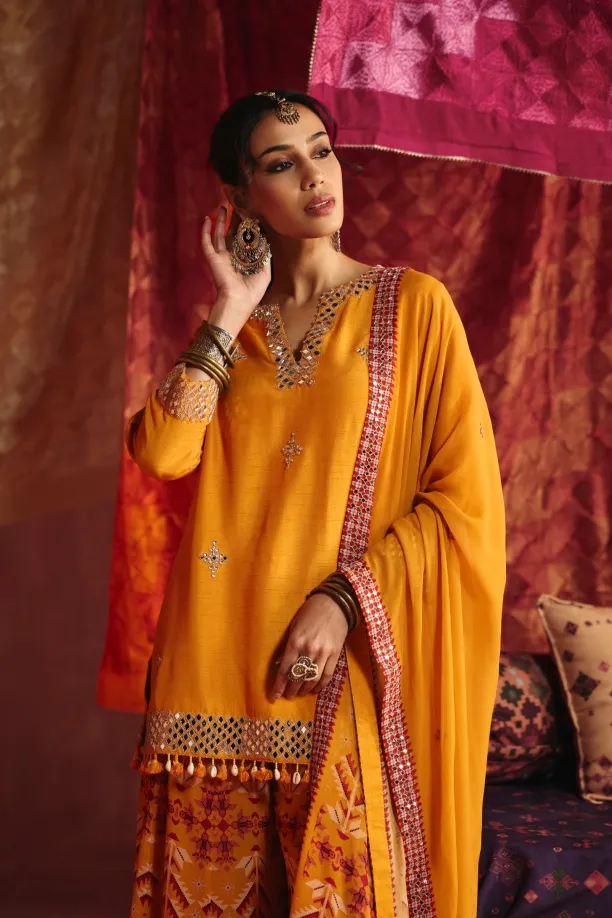 Marigold Yellow Silk Sharara Set