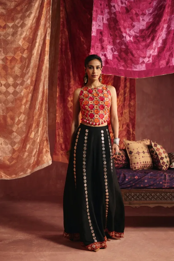 Scarlet Orange silk sharara set