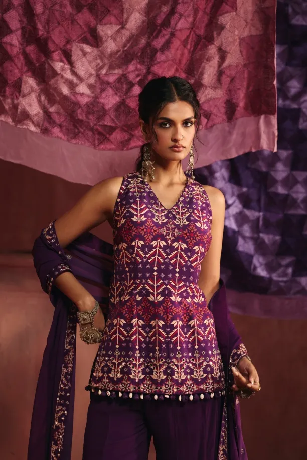 Dark Violet Georgette Sharara Set