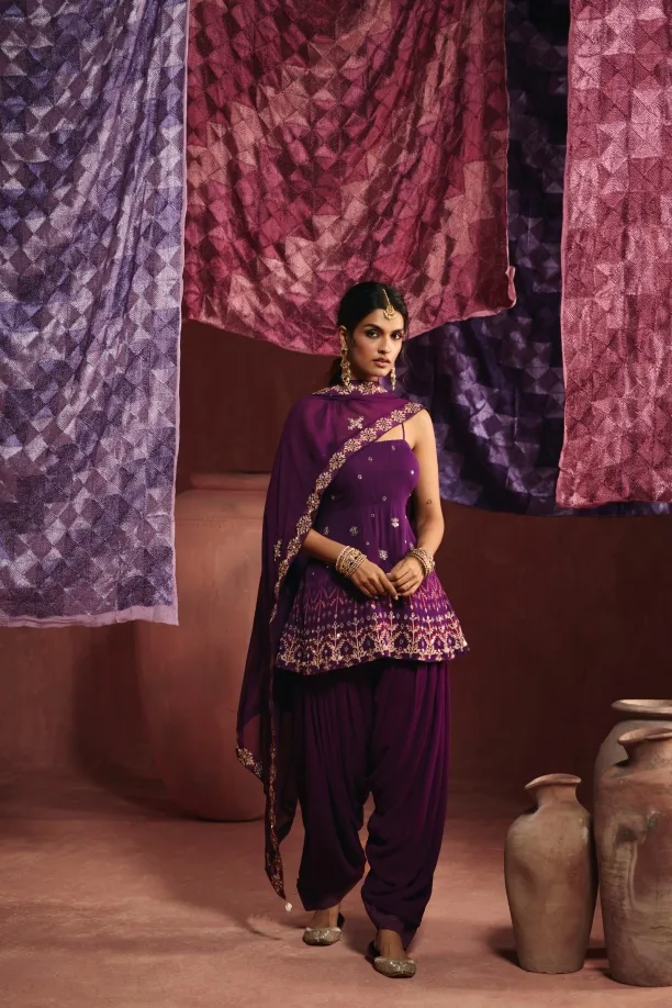 Royal Purple Georgette Dhoti Set