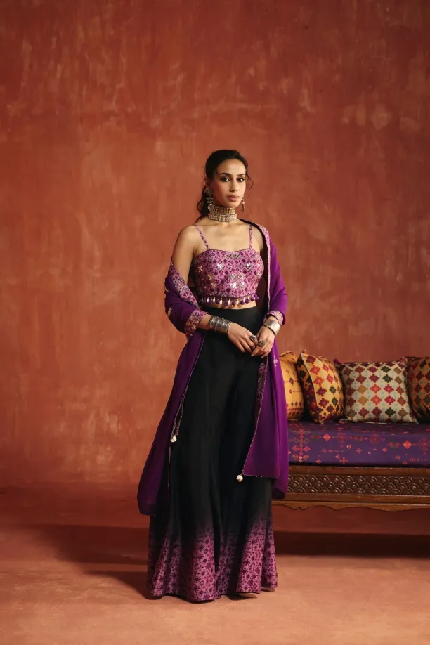 Jamuni And Black Silk Sharara Set