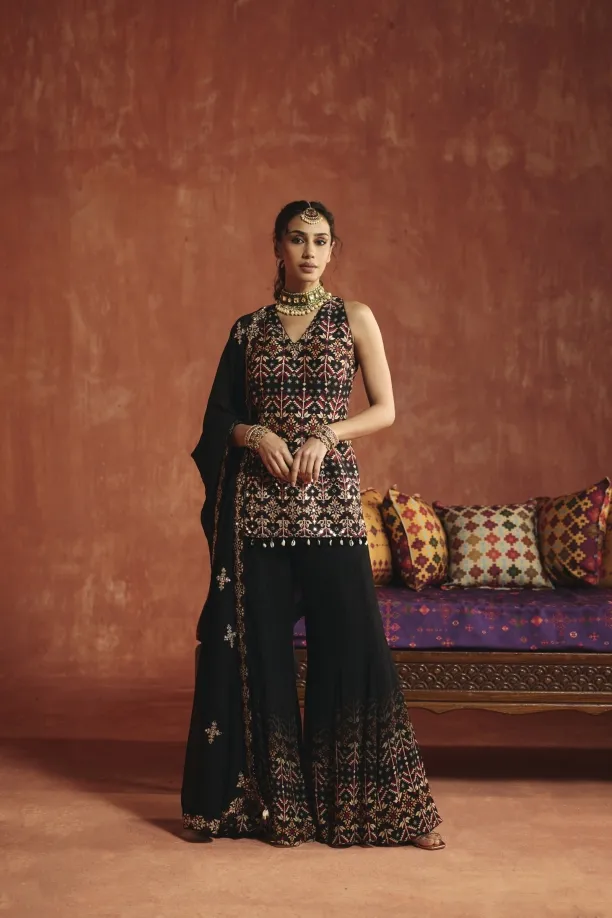 Black Georgette Sharara Set