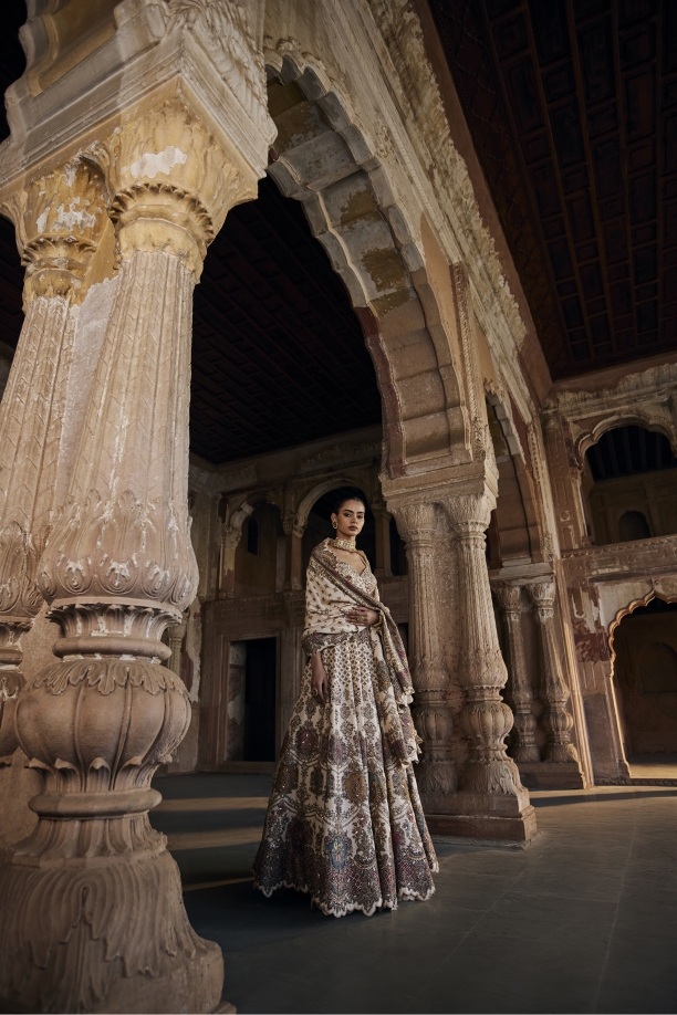 Paisley White Silk Lehenga Set
