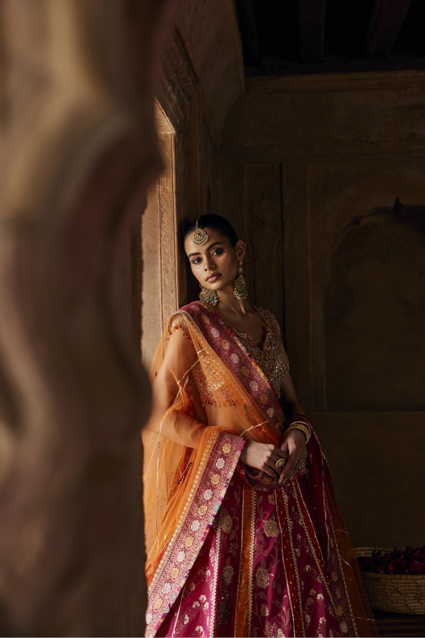 Deep Magenta Pink Silk Lehenga Set