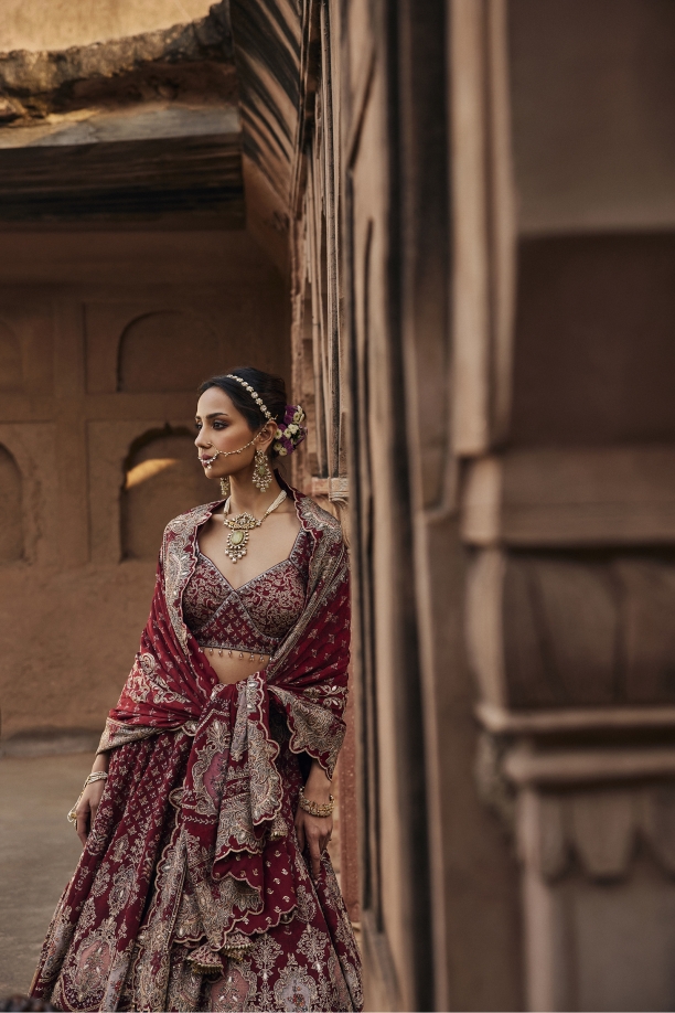 Garnet Red Crepe Lehenga Set