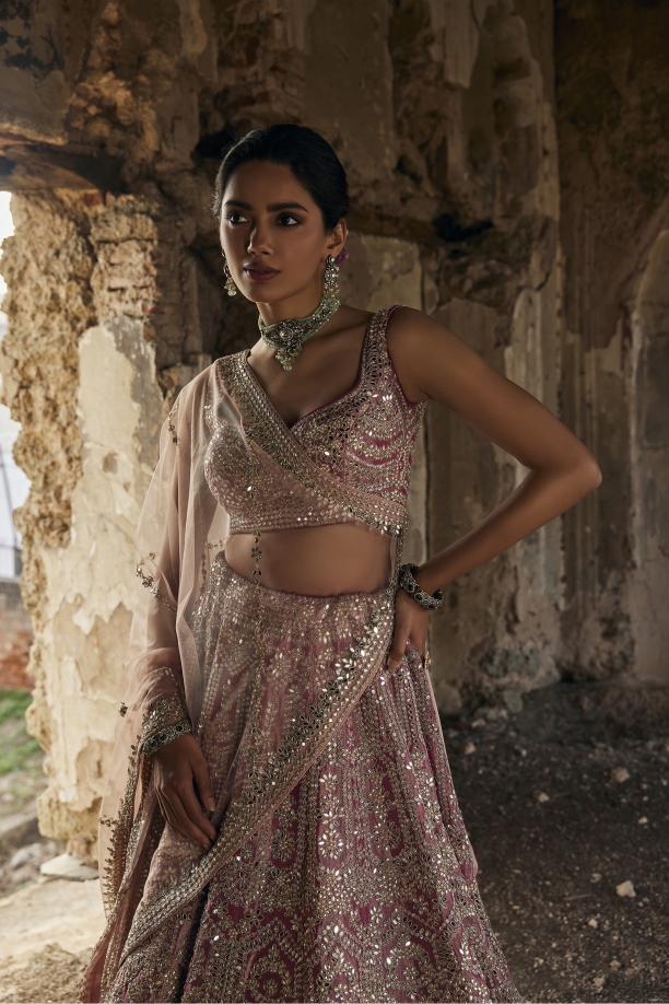 Muted Blush Tissue Pink Lehenga Set