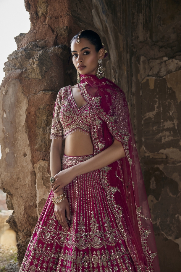 Raspberry Pink Silk Lehenga Set