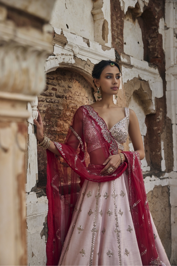 Misty Pink Silk Lehenga Set