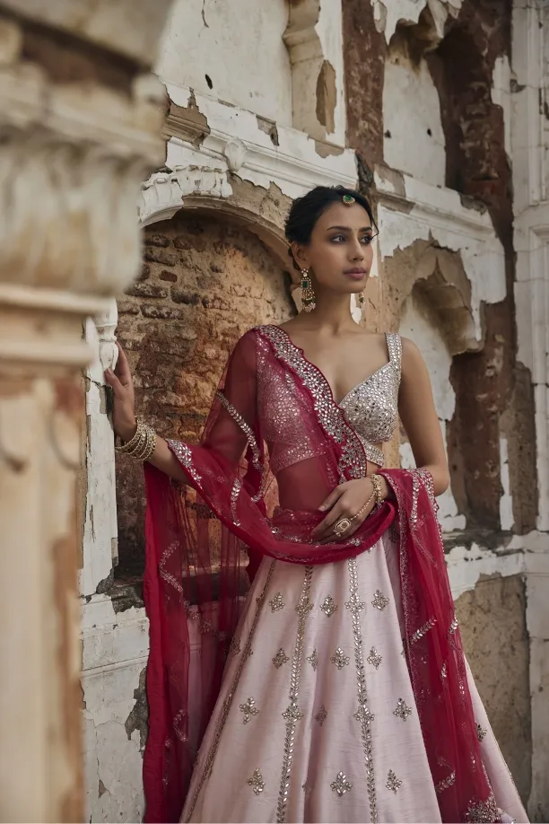 Misty Pink Silk Lehenga Set