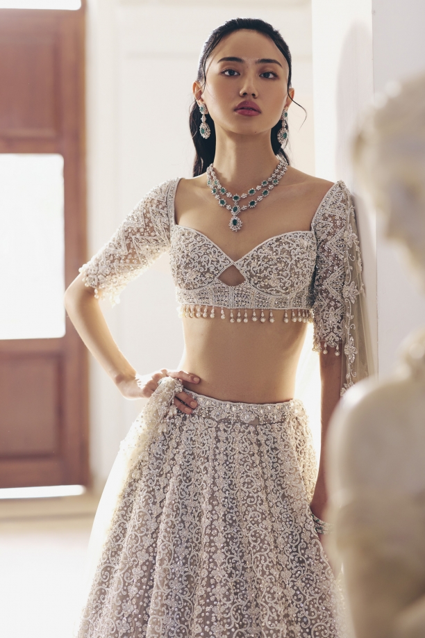 Grey Shimmer Tissue Lehenga Set