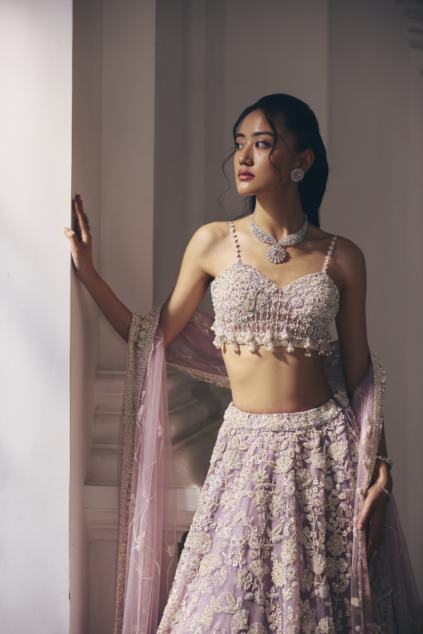 Lavender Net Lehenga Set