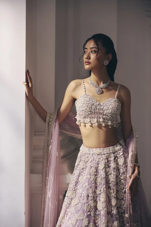 Lavender Net Lehenga Set