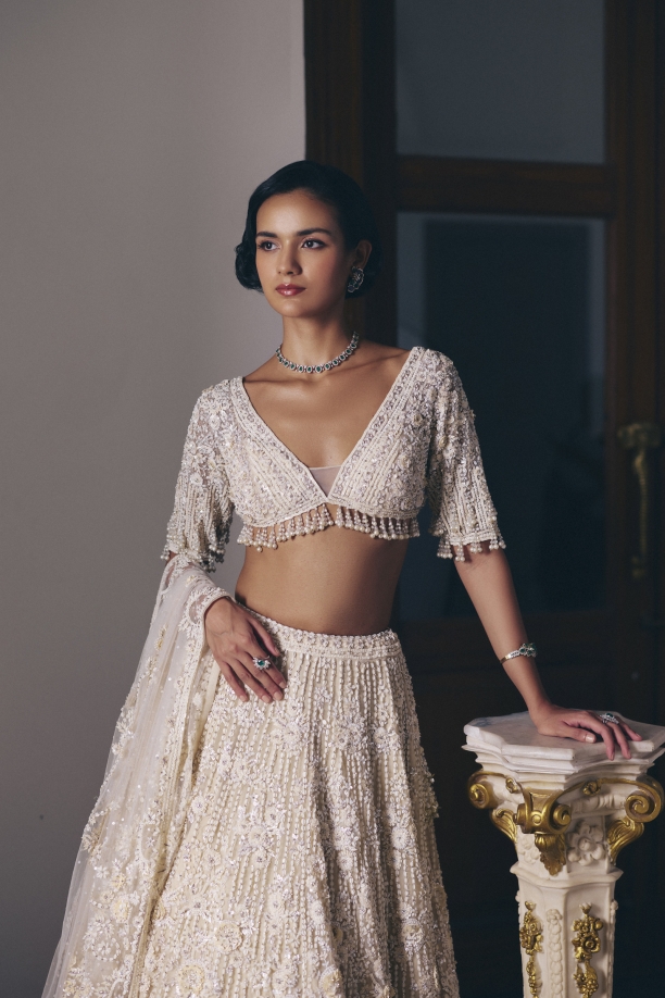 Ivory Net Lehenga Set
