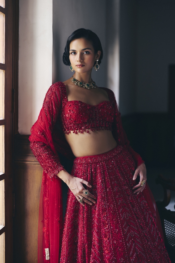 Red Oganza Lehenga Set
