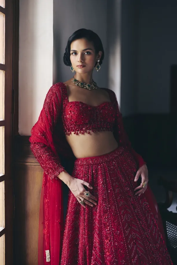 Red Oganza Lehenga Set