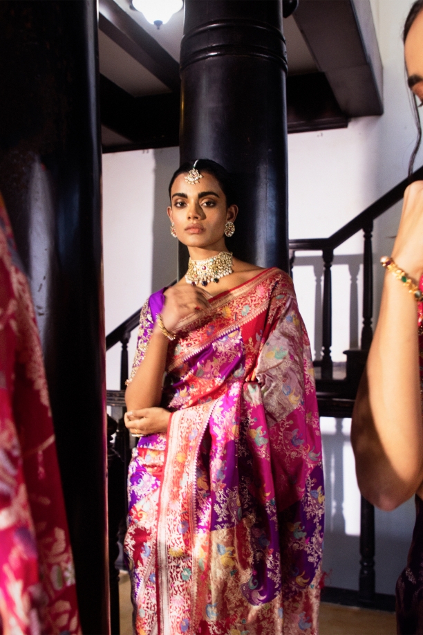 Purple Rangkat Banarasi Silk Sari
