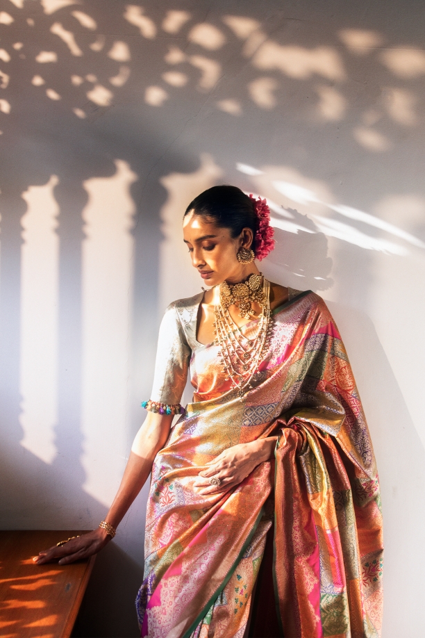 Pink Banarasi Silk Sari