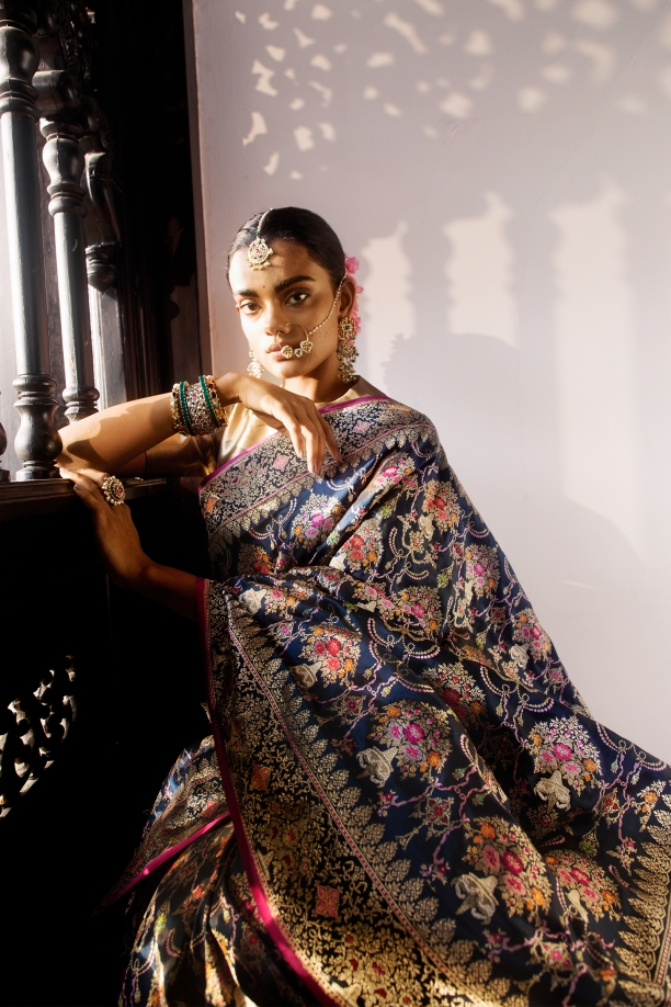 Pure Blue Banarasi Ektara Sari