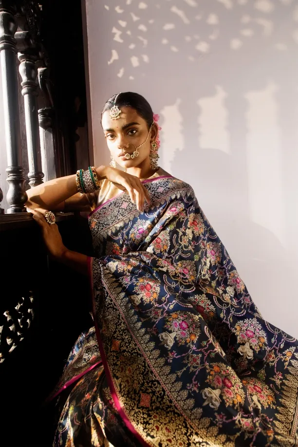 Pure Blue Banarasi Ektara Sari