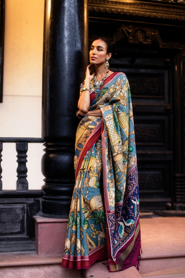 Blue Patola Silk Saree