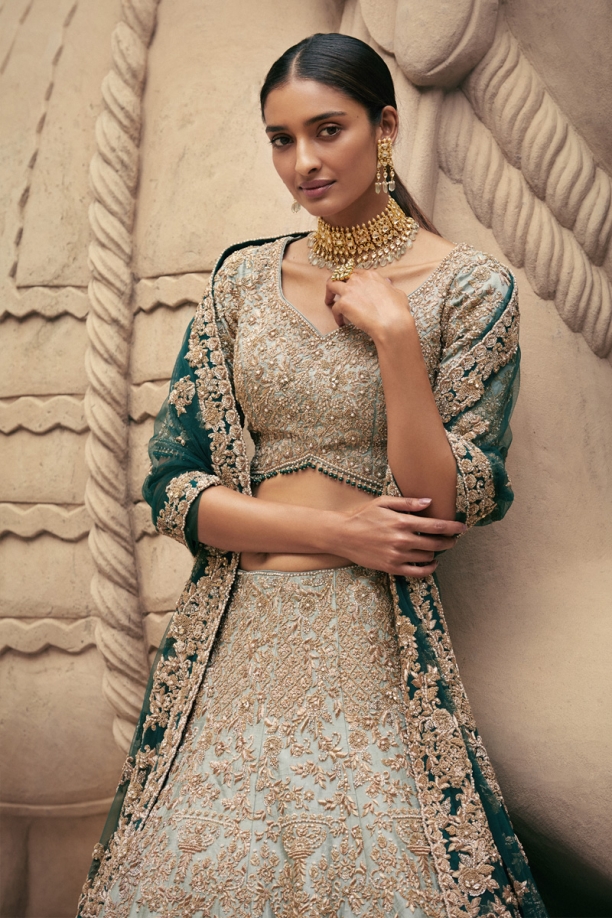 Powder Blue Embroidered Lehenga