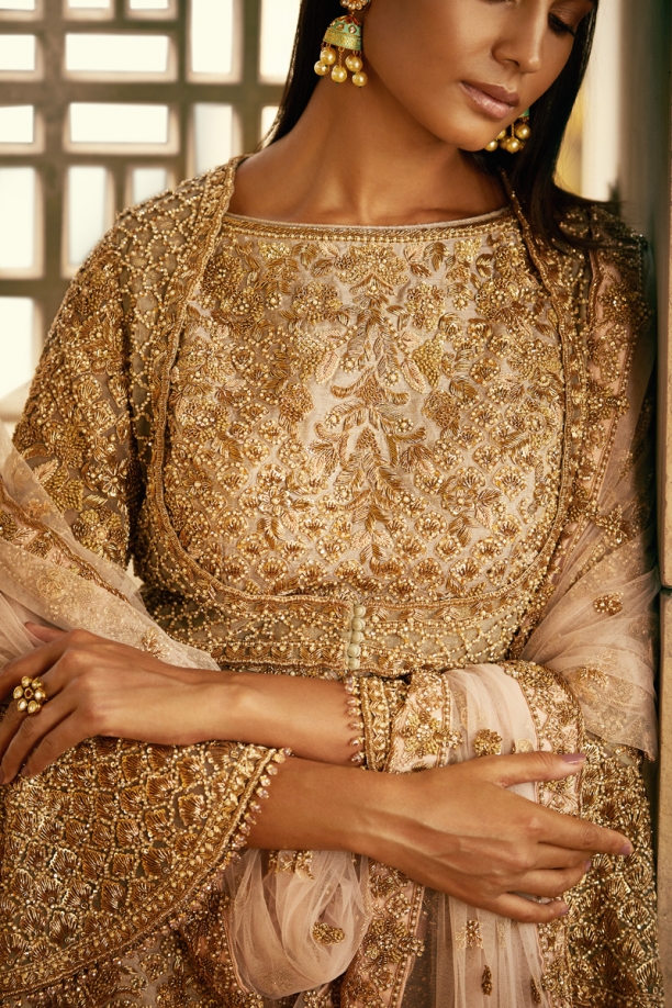 Beige Shimmer Sharara Suit Set