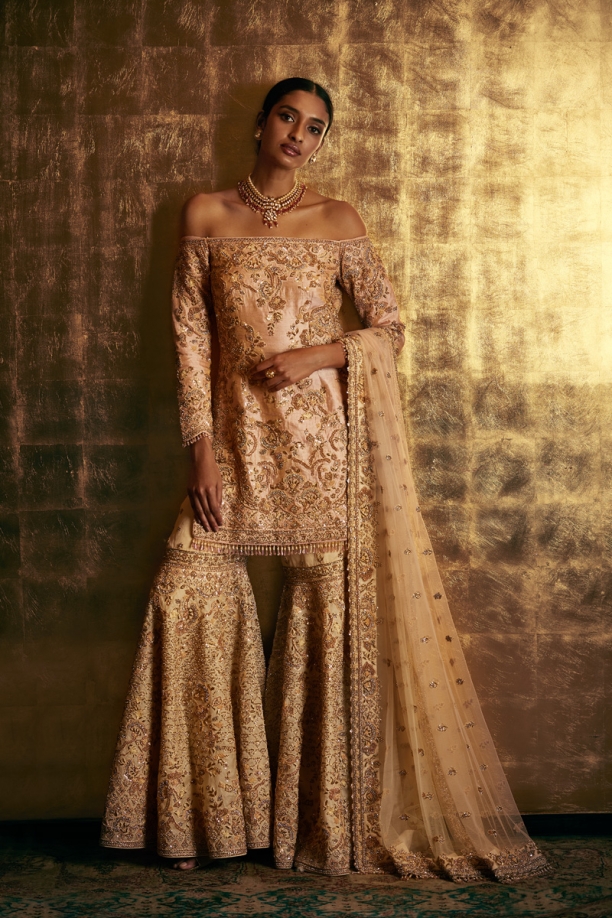Peach Shimmer Garara Suit set
