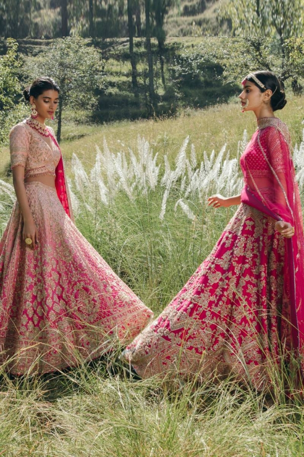Peach Magenta Omber Lehenga