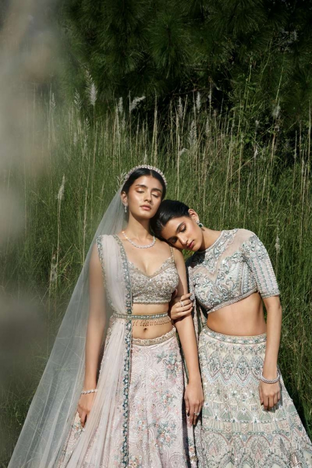 Peach Pink Organza Lehenga -M