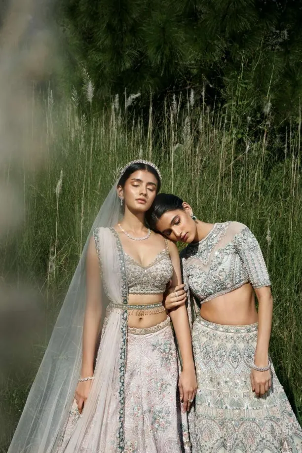 Peach Pink Organza Lehenga -M