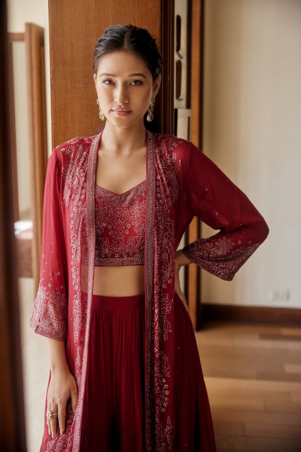 Cherry Pink Cape Sharara