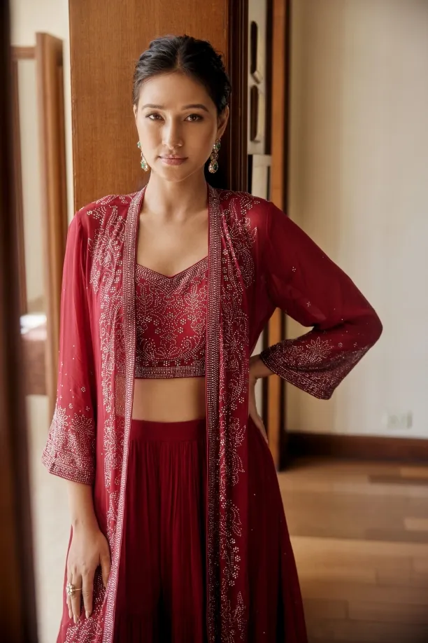 Cherry Pink Cape Sharara