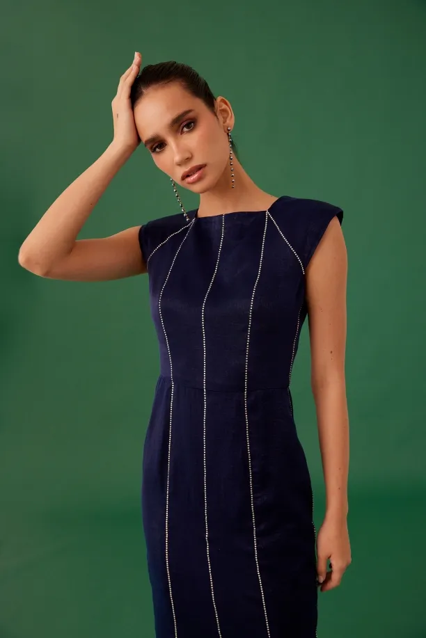 MEDHA BATRA - Midnight Blue Satin Dress