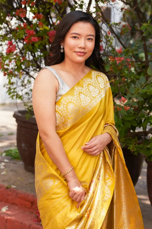 Yellow Katan Silk Saree