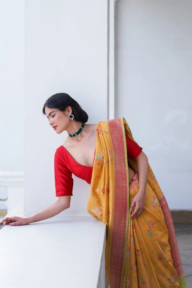 Mustard Moonga Tussar Silk Saree